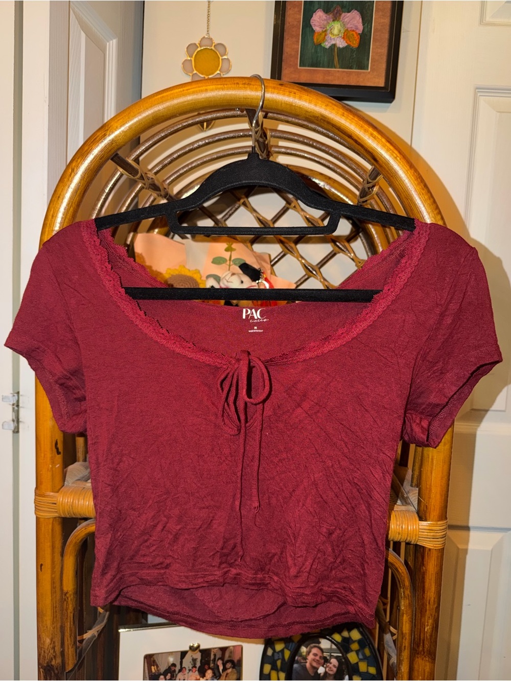 PacSun Women's Burgundy Tie-Front Crop Top